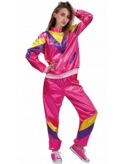 80s Lady Tracksuit Costume Pink - Womens 80s Costumes